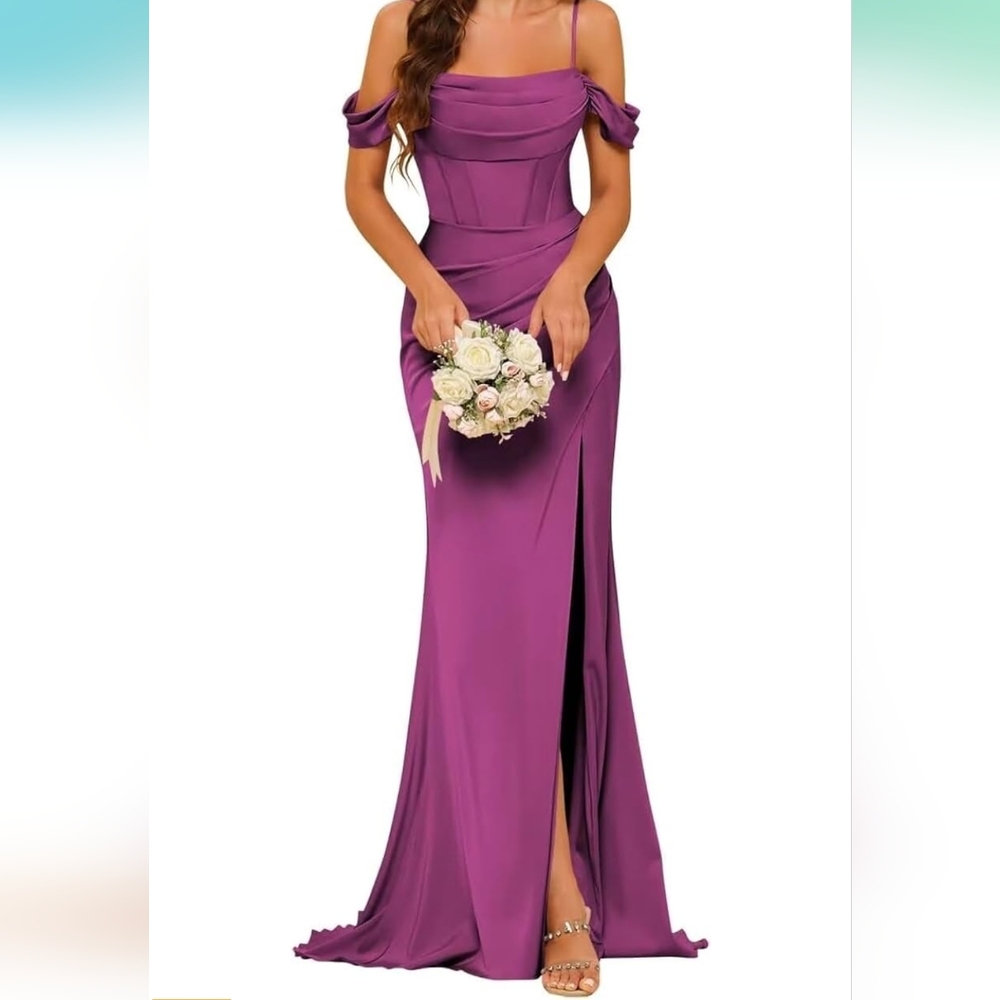 Deep purple gown with slit skirt